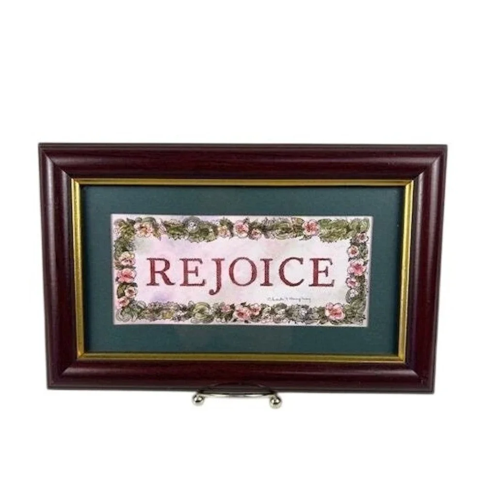 Vintage HOMECO Framed REJOICE Art Floral‎ Holly Berry Vintage Home Decor